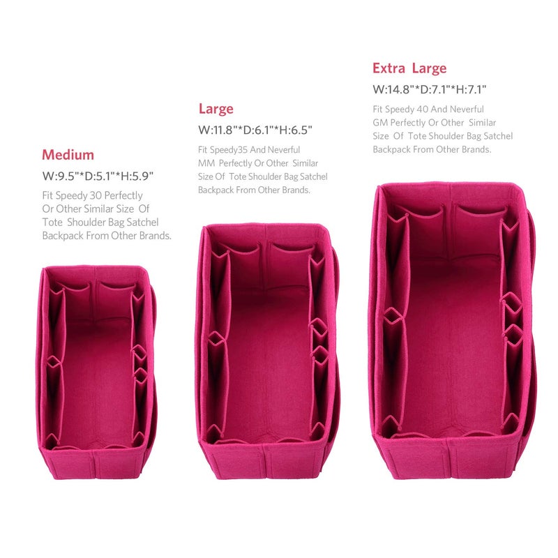 ZTUJO Felt Purse Organizer, Multi Pocket Bag in Bag Organizer For Tote & Handbag Shaper, Speedy 30 & 40 (Large, Rose) - Image 2